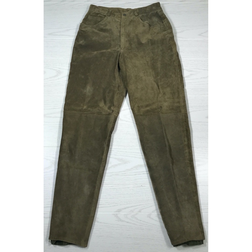 Vintage Suede Leather Pants Women 8 Melanzona Green High Rise 5 Pocket Made USA